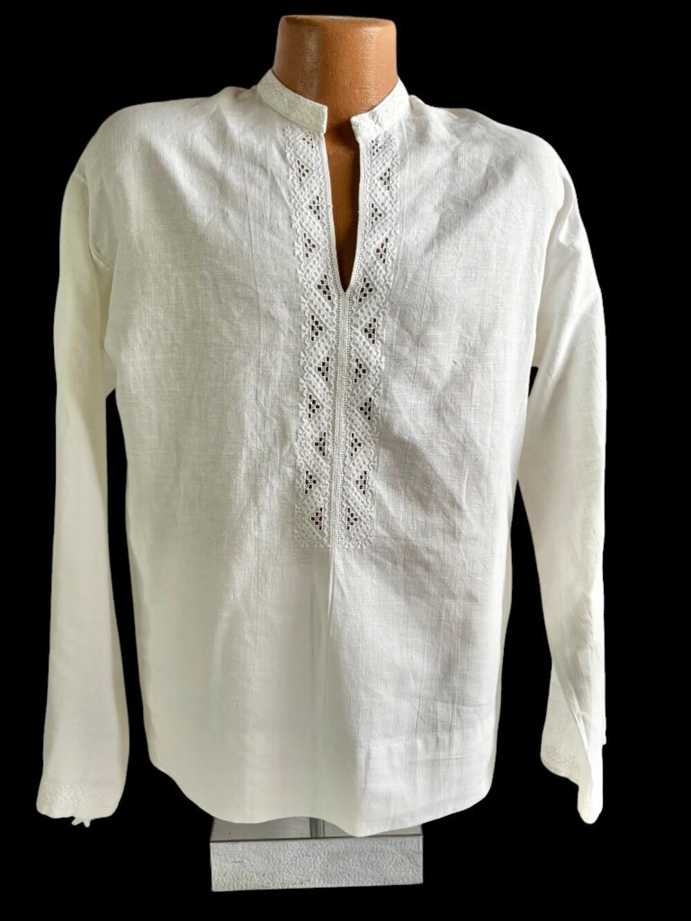 Men's Hungarian European White Linen Embroidered Folk Shirt